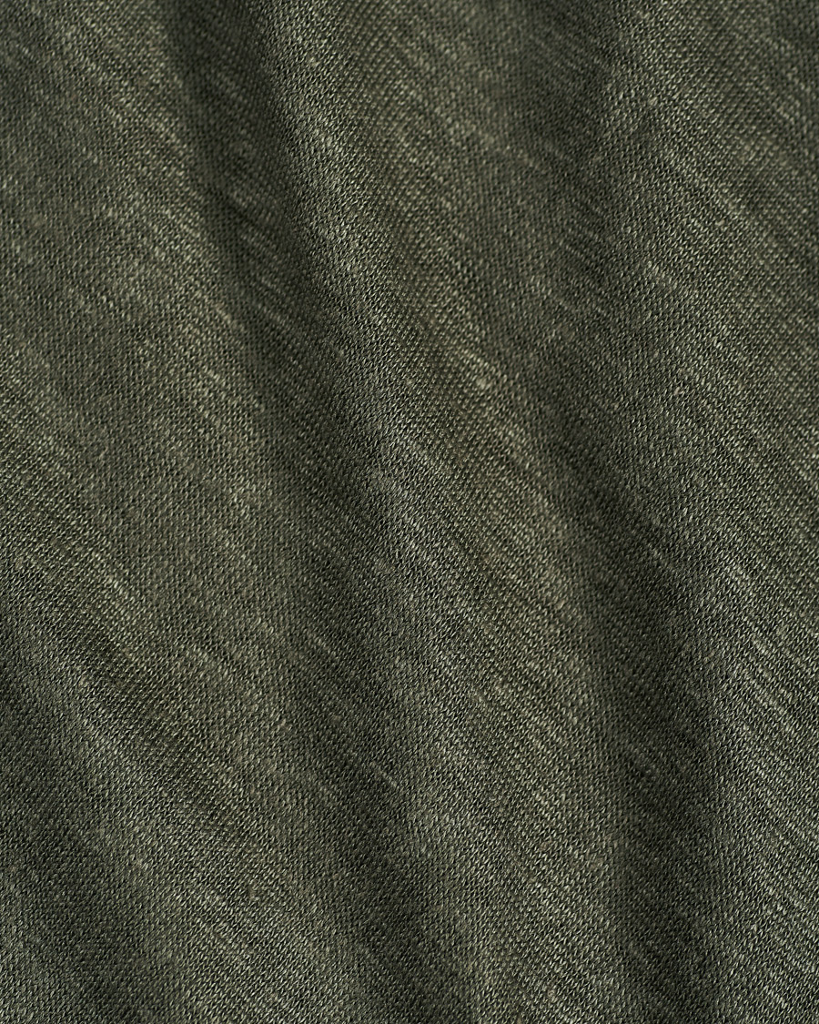 Homme | Pulls Et Tricots | Gran Sasso | Washed Linen Long Sleeve Polo Dark Green