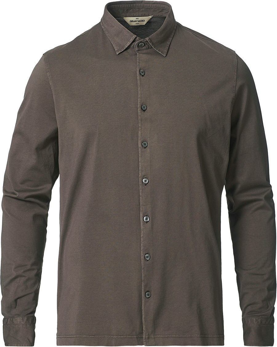 Homme | Chemises | Gran Sasso | Washed Cotton Jersey Shirt Dark Brown