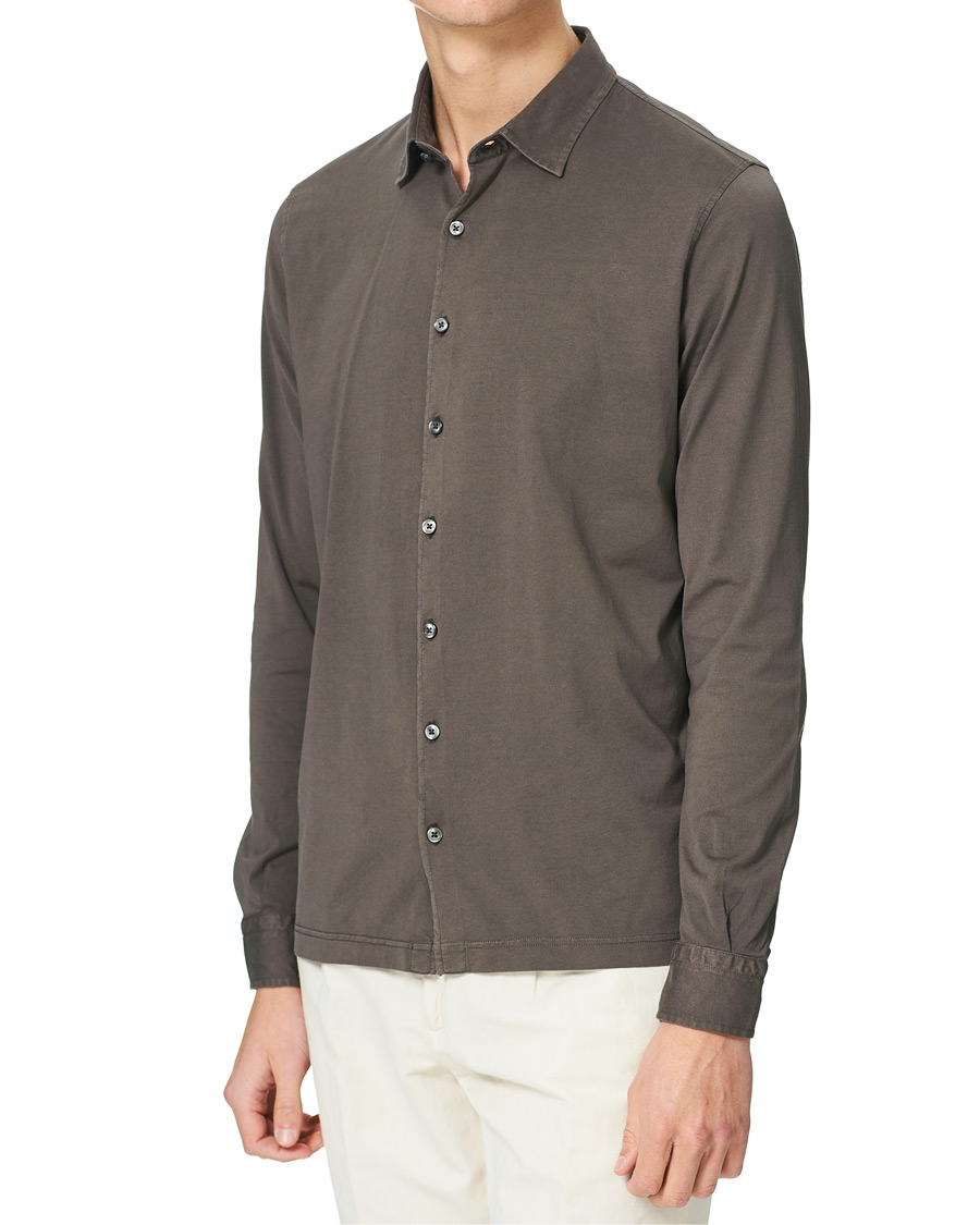 Homme | Chemises | Gran Sasso | Washed Cotton Jersey Shirt Dark Brown