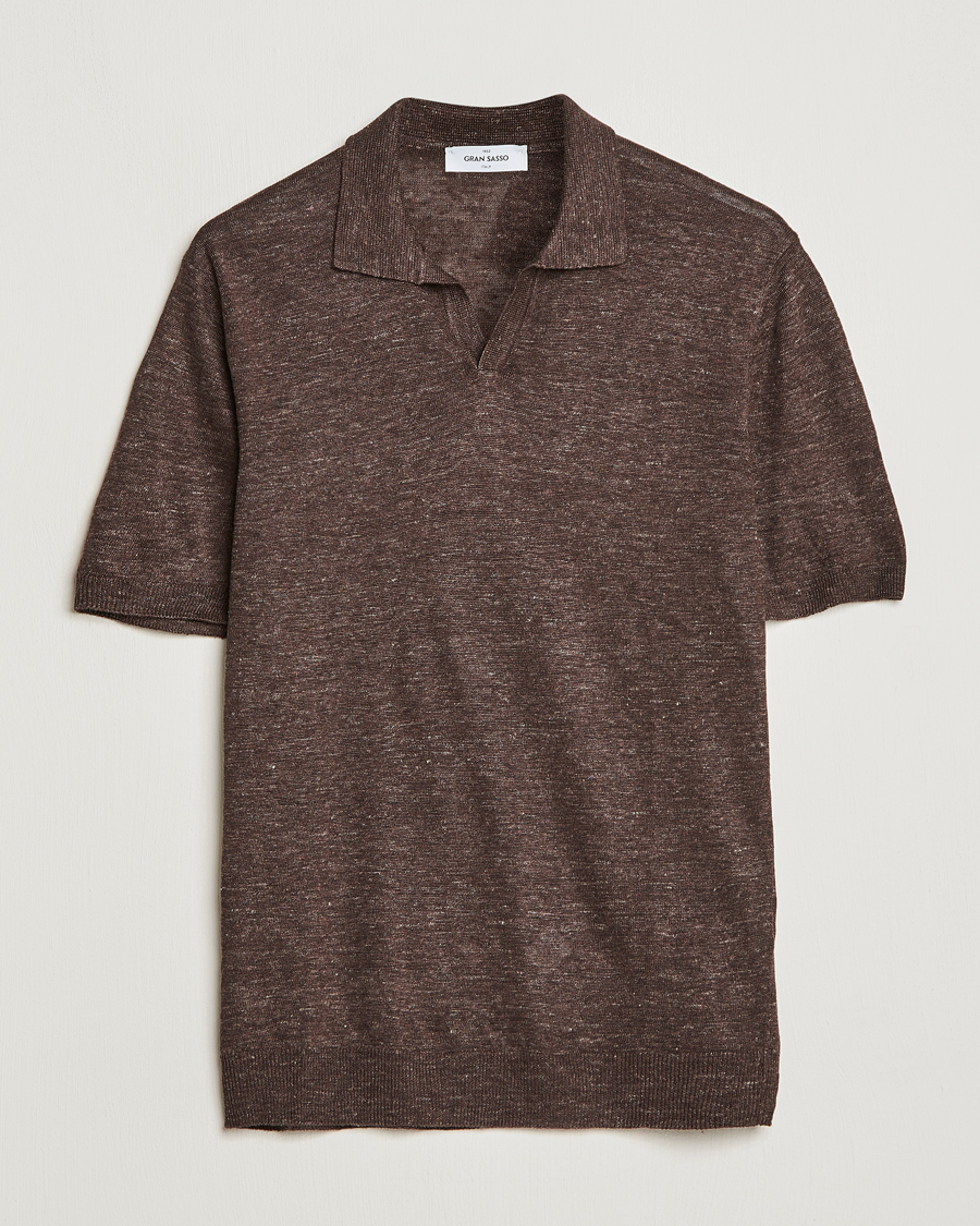 Homme | Polos | Gran Sasso | Knitted Linen Polo Dark Brown