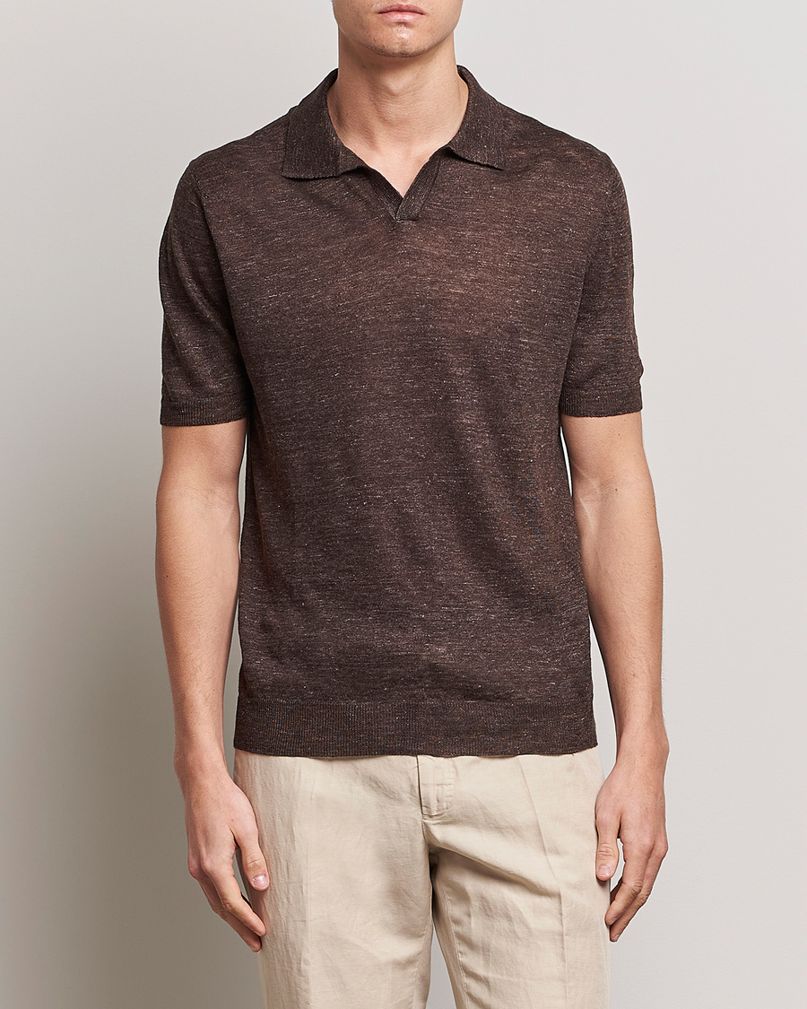 Homme | Italian Department | Gran Sasso | Knitted Linen Polo Dark Brown