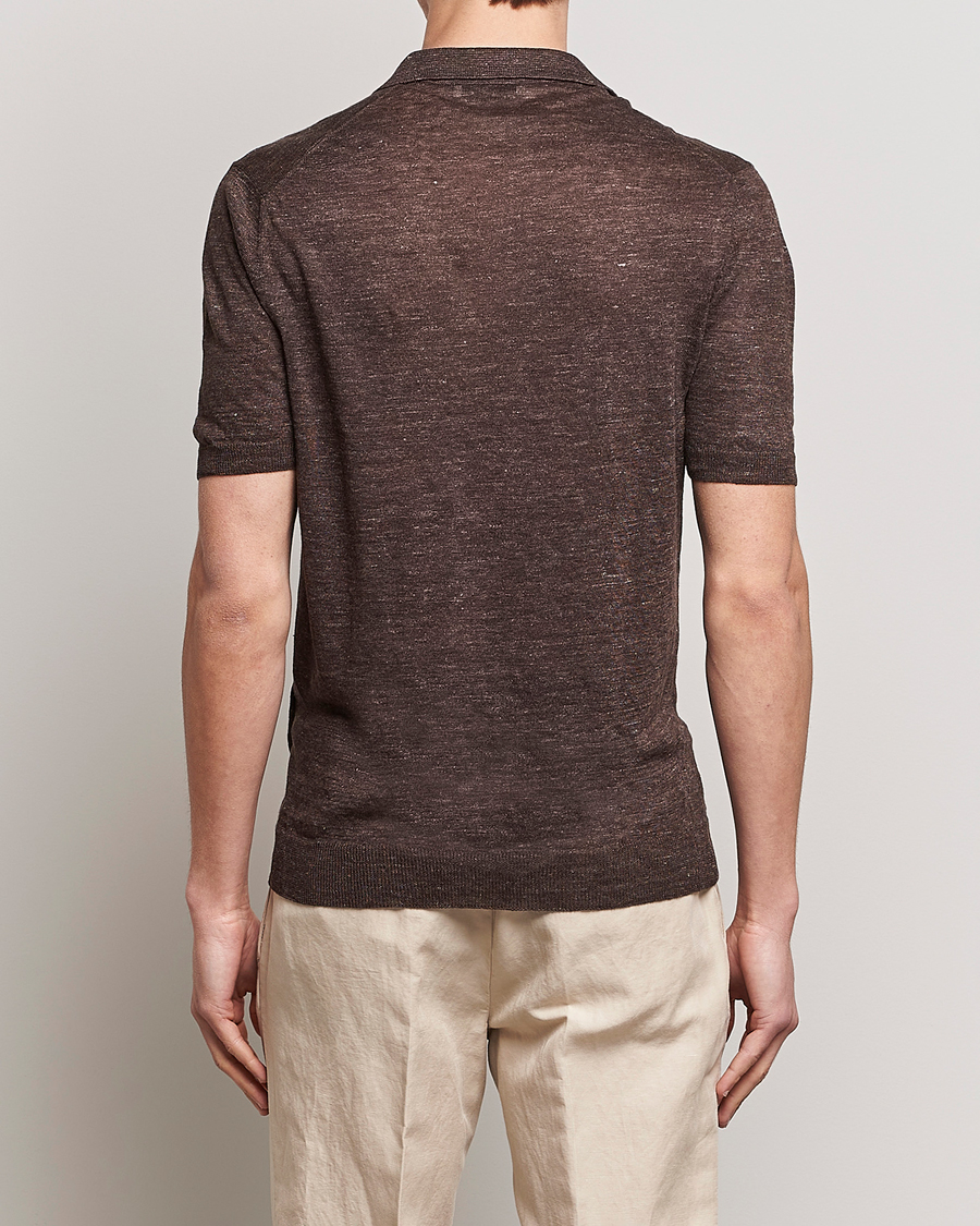 Homme | Polos | Gran Sasso | Knitted Linen Polo Dark Brown