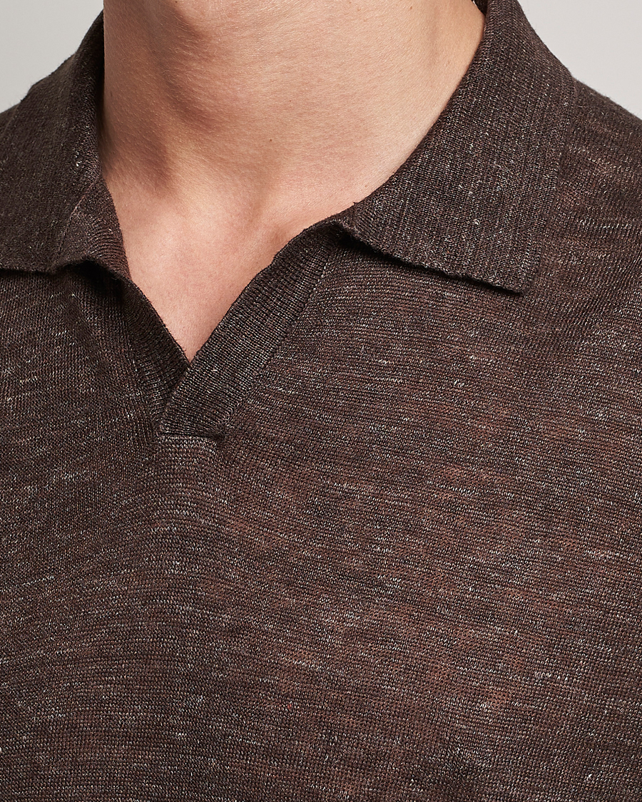Homme | Polos | Gran Sasso | Knitted Linen Polo Dark Brown