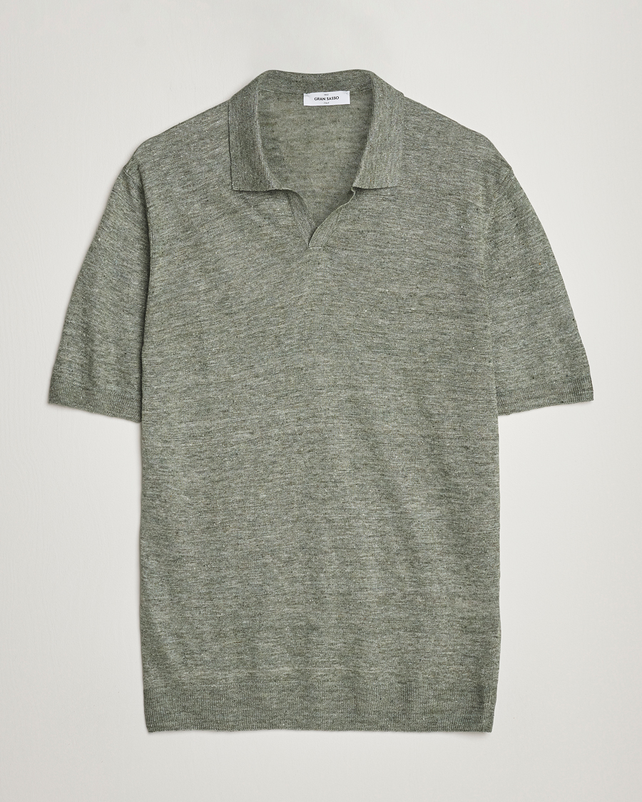 Homme | Polos | Gran Sasso | Knitted Linen Polo Green