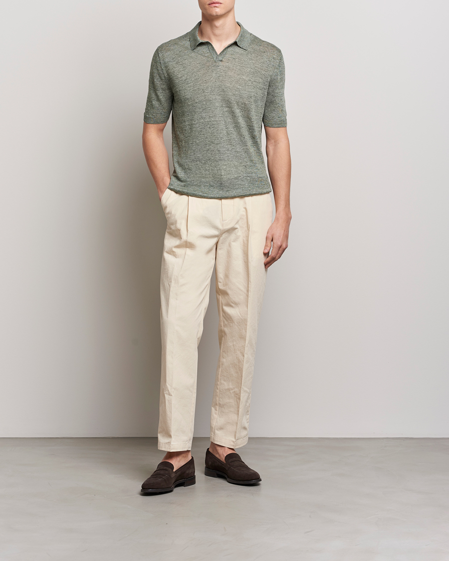 Homme | Polos | Gran Sasso | Knitted Linen Polo Green