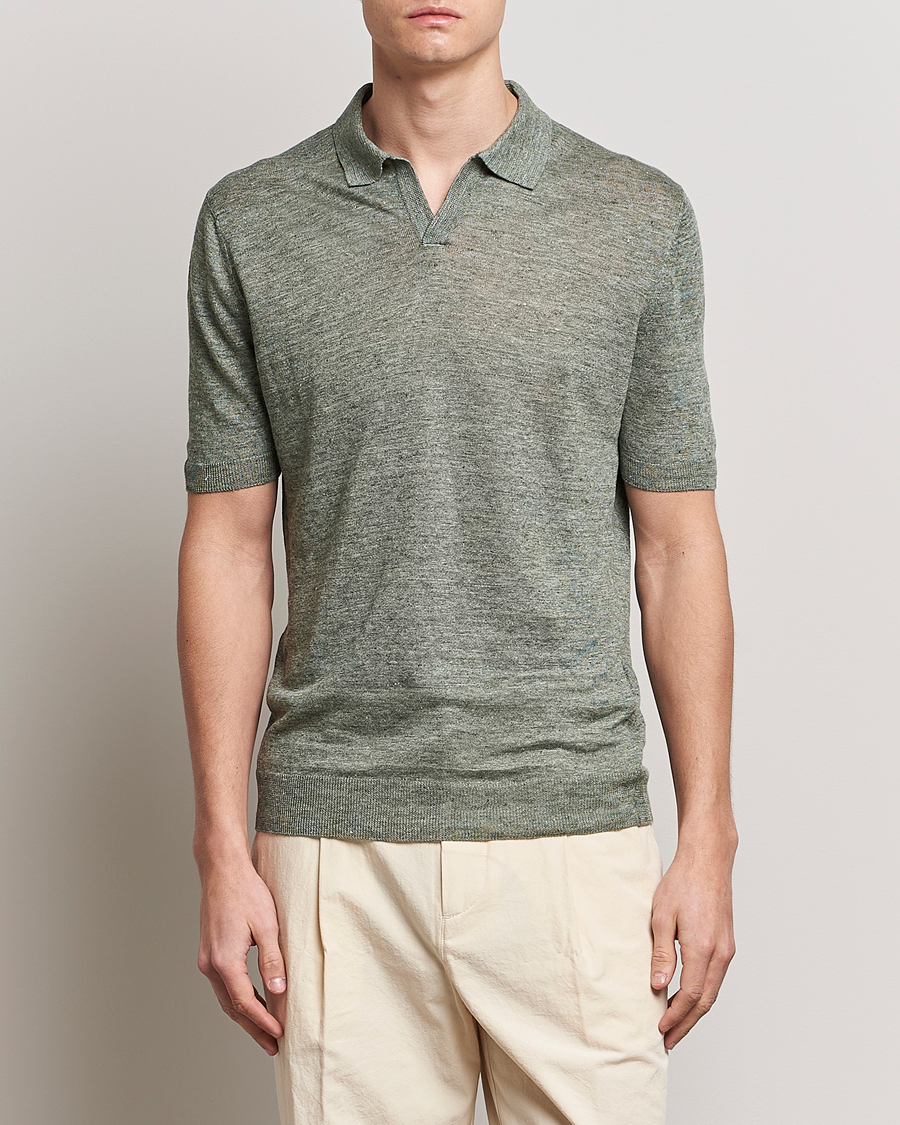 Homme | Polos | Gran Sasso | Knitted Linen Polo Green