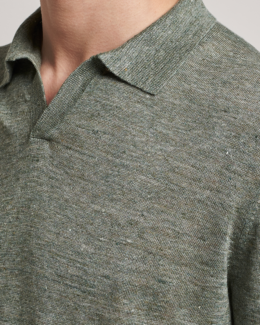 Homme | Polos | Gran Sasso | Knitted Linen Polo Green