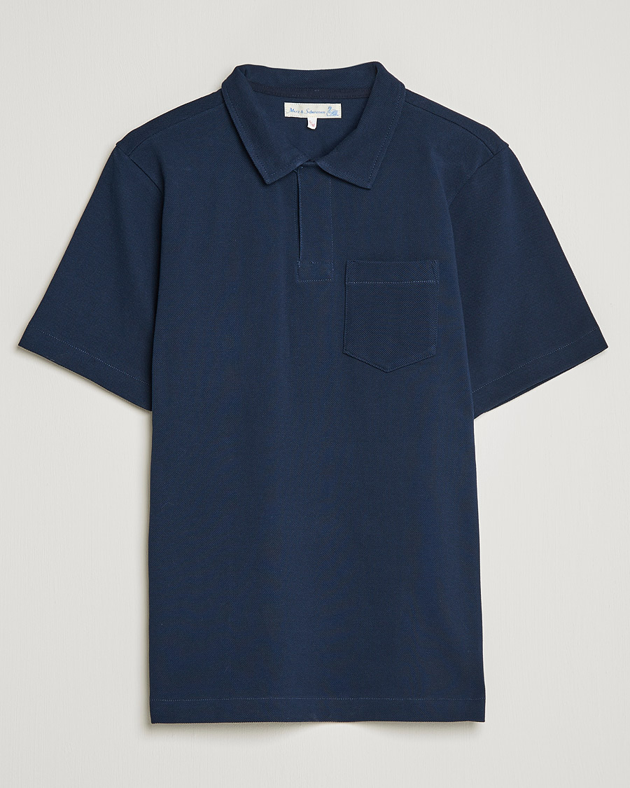 Homme | Polos | Merz b. Schwanen | Organic Cotton Washed Polo Ink Blue