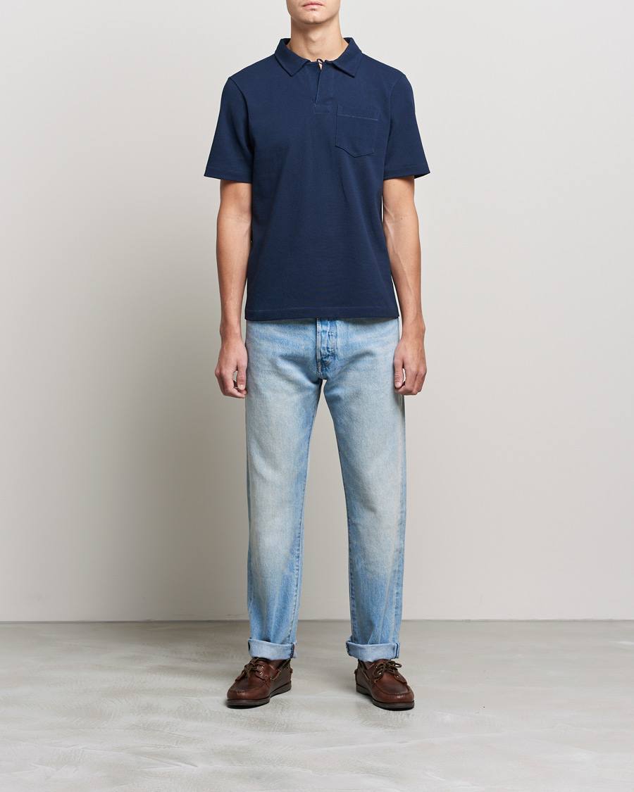 Homme | Polos | Merz b. Schwanen | Organic Cotton Washed Polo Ink Blue