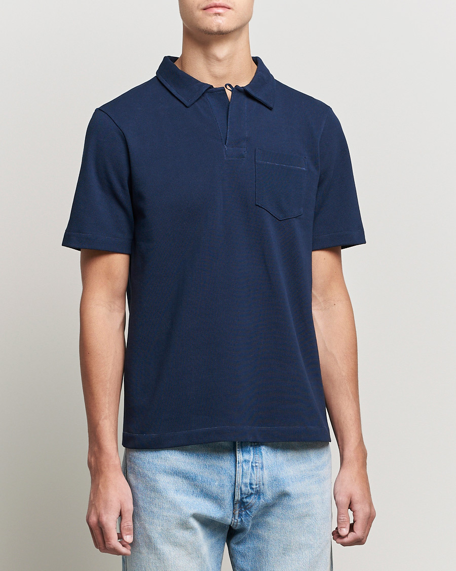 Homme | Polos | Merz b. Schwanen | Organic Cotton Washed Polo Ink Blue