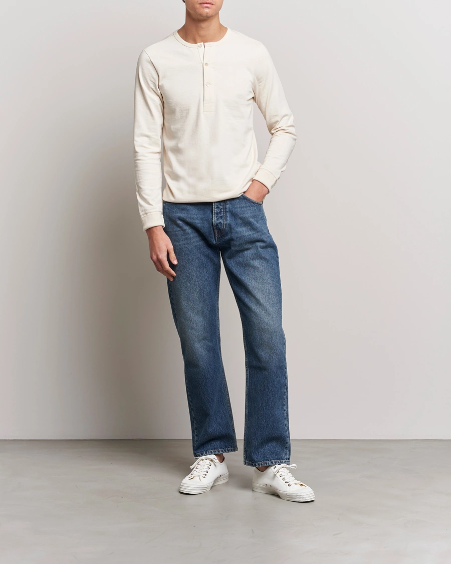 Homme | T-shirts | Merz b. Schwanen | Classic Organic Cotton Henley Sweater Nature