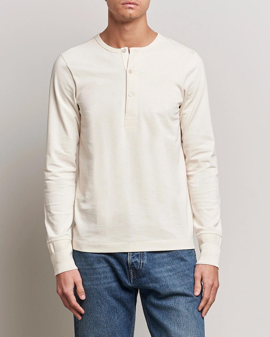 Homme | T-shirts | Merz b. Schwanen | Classic Organic Cotton Henley Sweater Nature