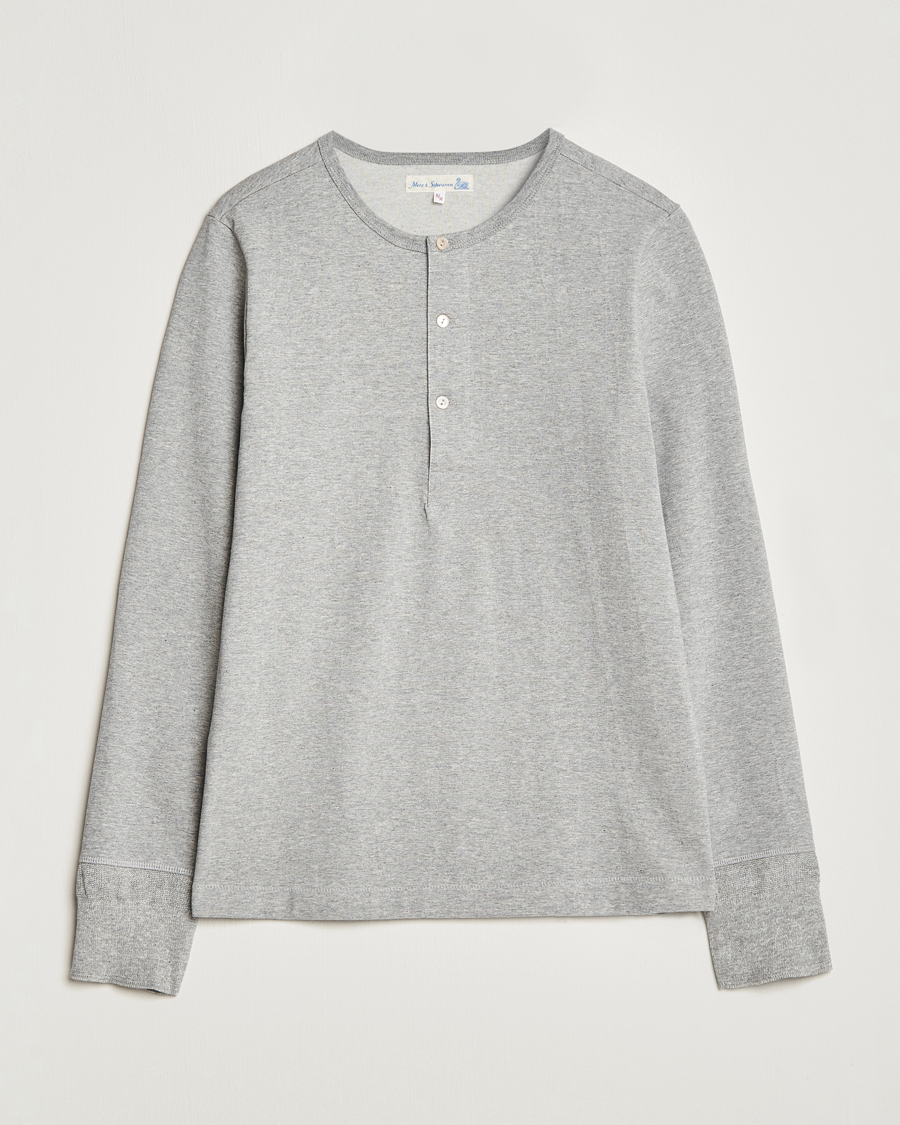 Homme | T-shirts | Merz b. Schwanen | Classic Organic Cotton Henley Sweater Grey Mel