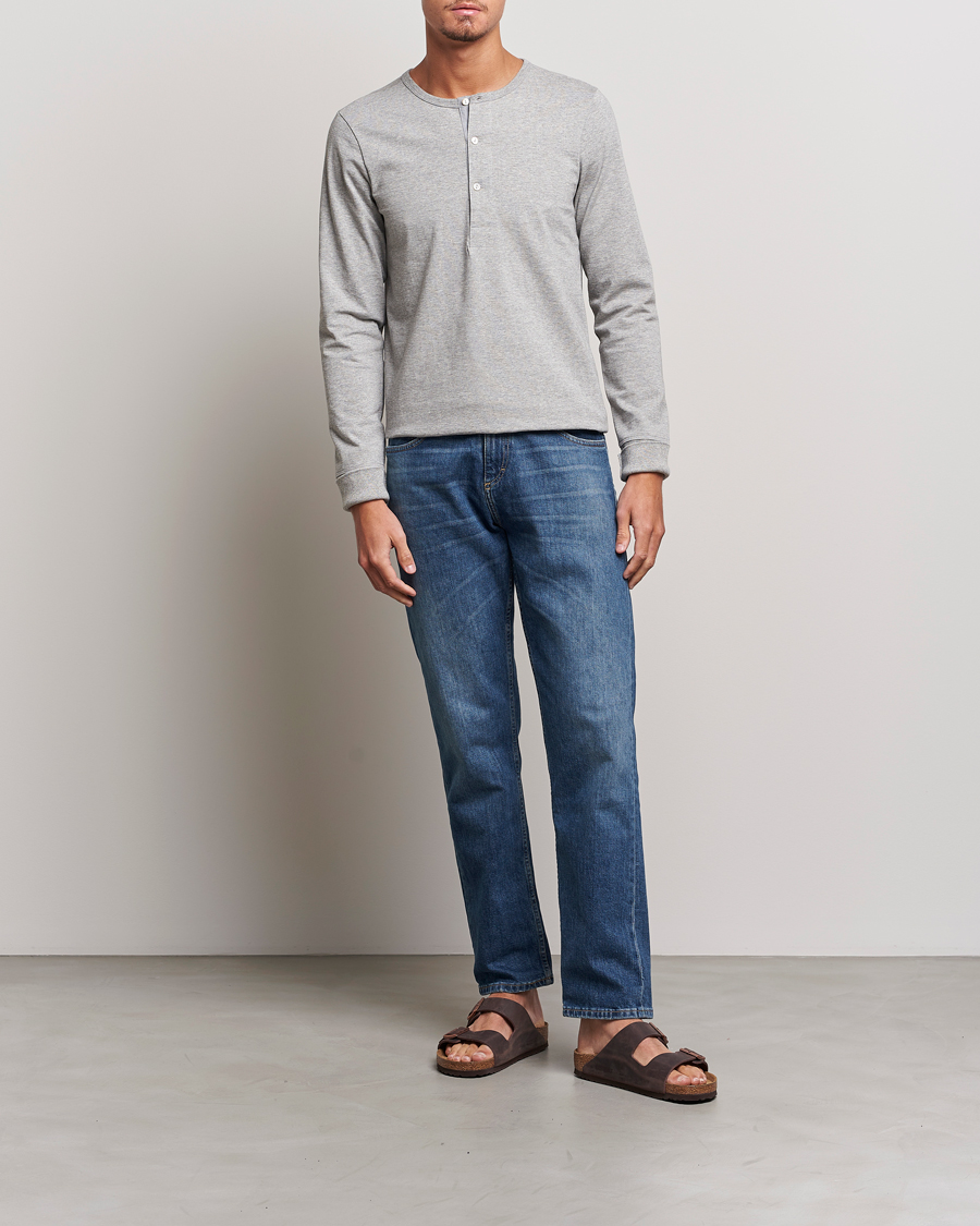 Homme | T-shirts | Merz b. Schwanen | Classic Organic Cotton Henley Sweater Grey Mel