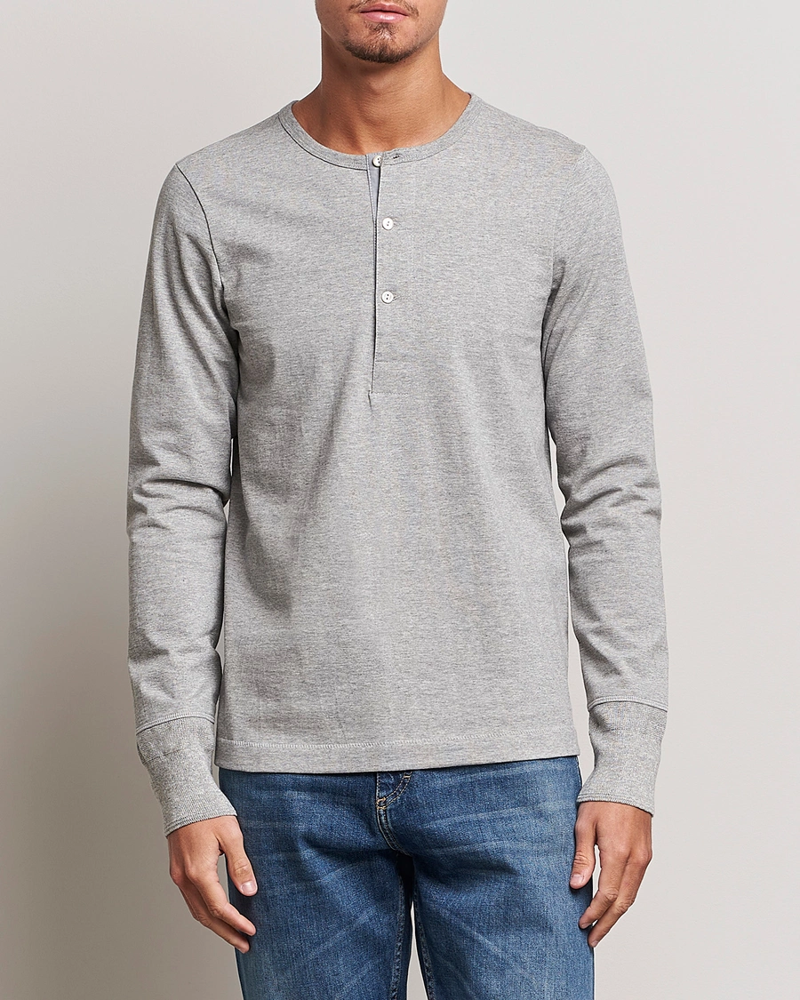 Homme | T-shirts À Manches Longues | Merz b. Schwanen | Classic Organic Cotton Henley Sweater Grey Mel