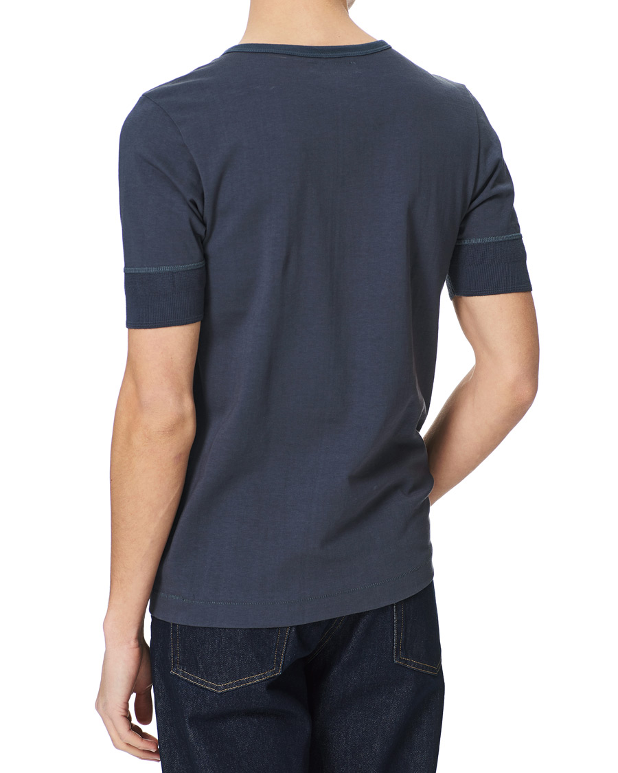 Homme | T-shirts | Merz b. Schwanen | Short Sleeve Organic Cotton Henley Navy