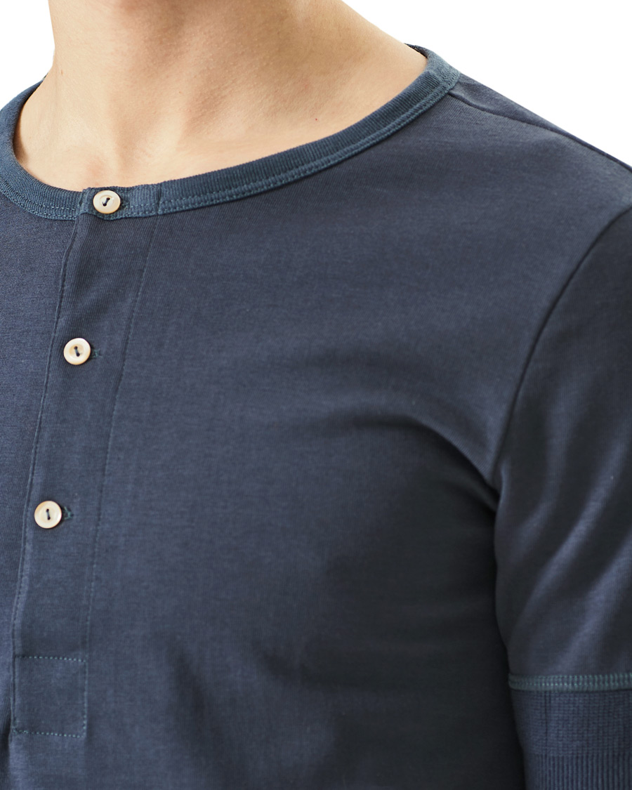 Homme | T-shirts | Merz b. Schwanen | Short Sleeve Organic Cotton Henley Navy
