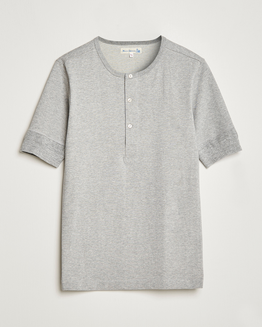 Homme | T-shirts | Merz b. Schwanen | Short Sleeve Organic Cotton Henley Grey Mel