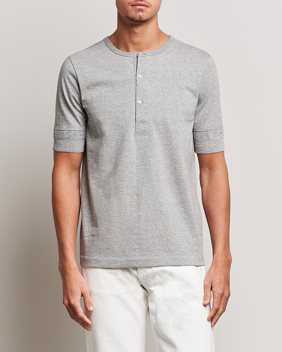 Homme | T-shirts | Merz b. Schwanen | Short Sleeve Organic Cotton Henley Grey Mel
