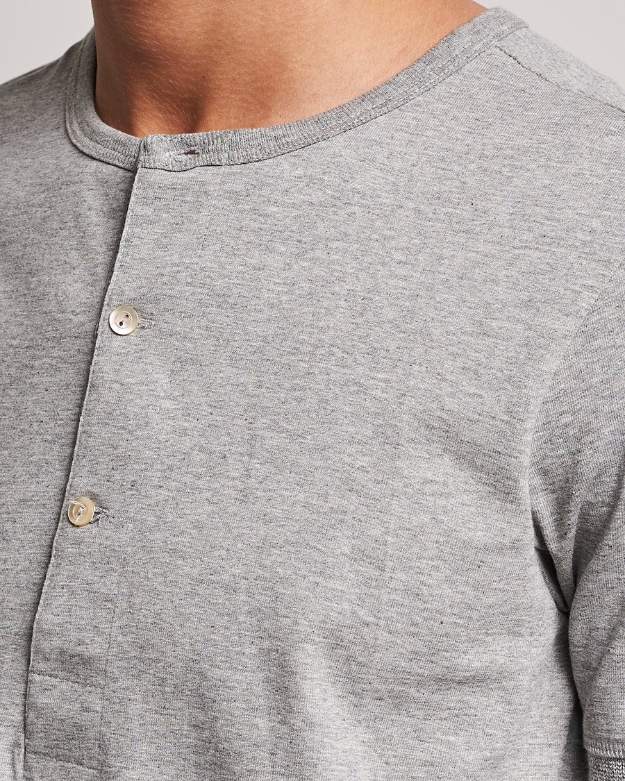 Homme | T-shirts | Merz b. Schwanen | Short Sleeve Organic Cotton Henley Grey Mel