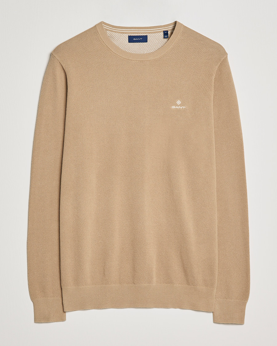 Homme | Pulls Et Tricots | GANT | Cotton Pique Crew Neck Pullover Dark Khaki