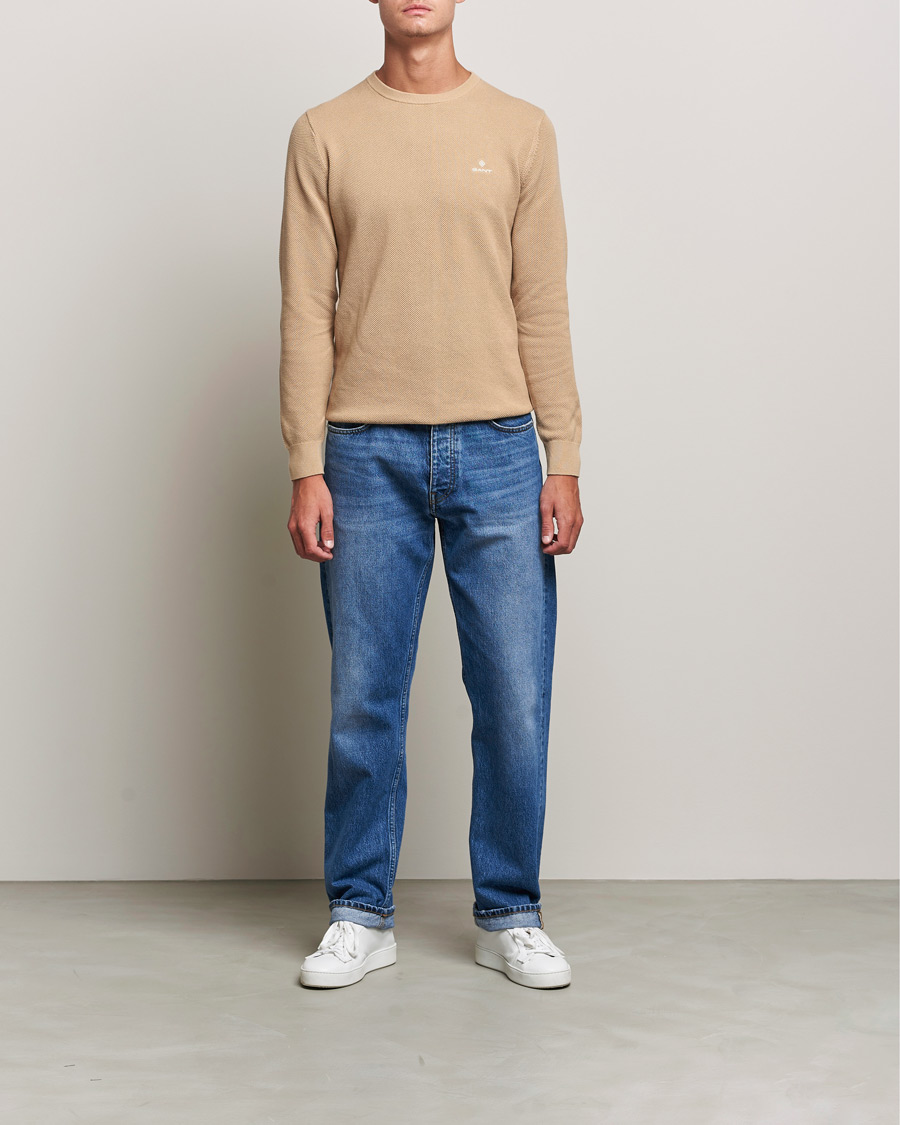 Homme | Pulls Et Tricots | GANT | Cotton Pique Crew Neck Pullover Dark Khaki