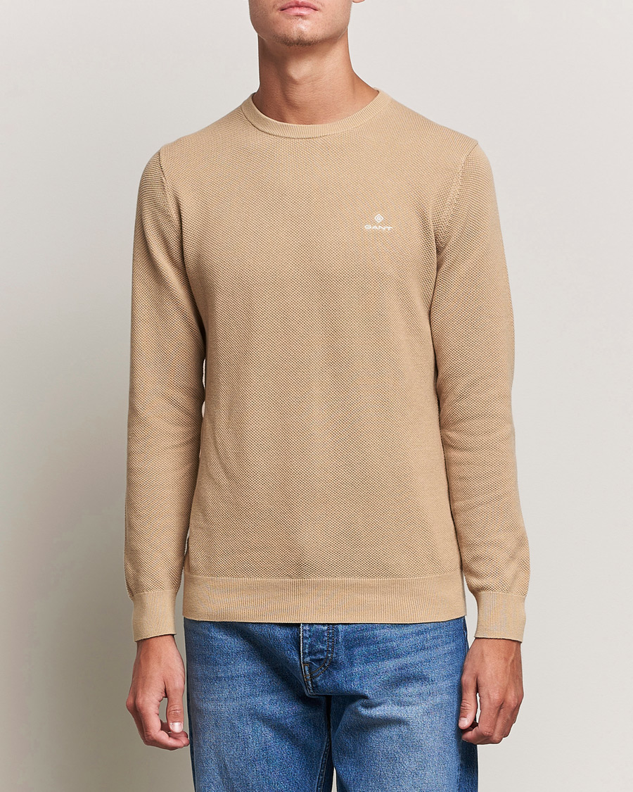 Homme | Pulls Et Tricots | GANT | Cotton Pique Crew Neck Pullover Dark Khaki