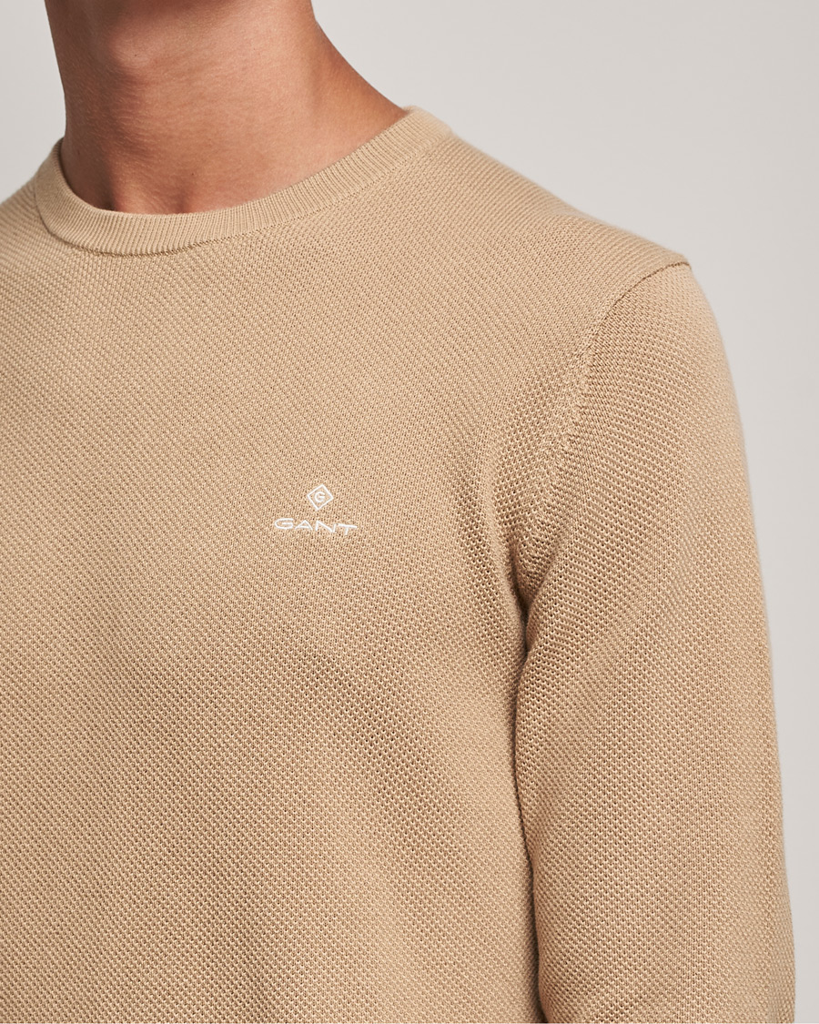 Homme | Pulls Et Tricots | GANT | Cotton Pique Crew Neck Pullover Dark Khaki