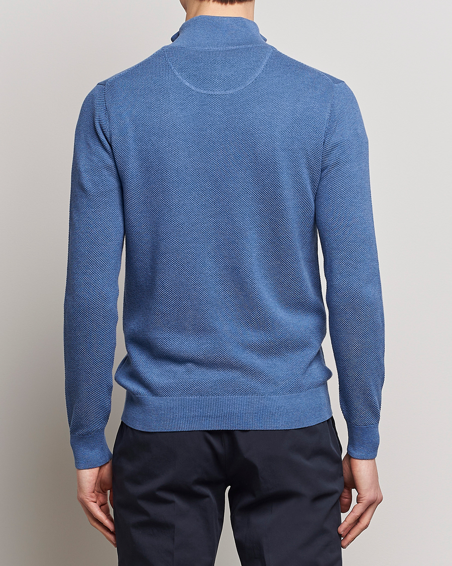 Homme | Pulls Et Tricots | GANT | Cotton Pique Half-Zip Sweater Denim Blue Melange