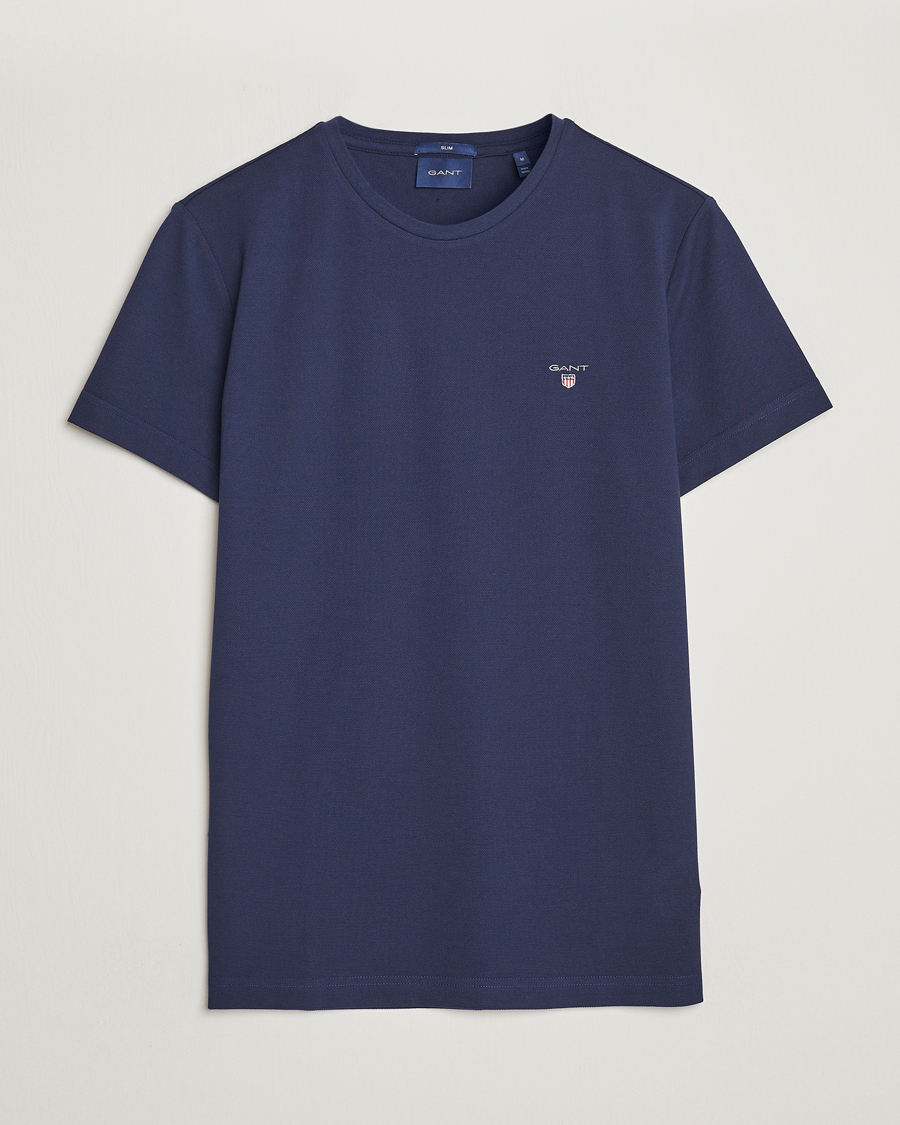 Homme | T-shirts | GANT | Cotton Pique Crew Neck T-Shirt Evening Blue
