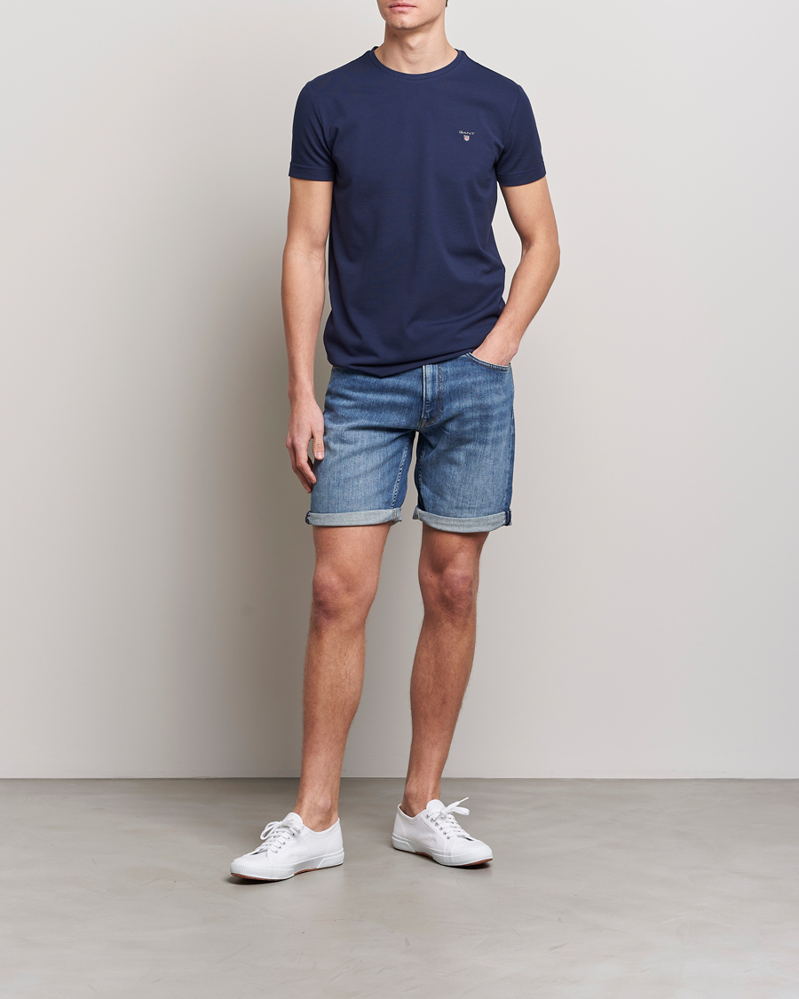 Homme | T-shirts | GANT | Cotton Pique Crew Neck T-Shirt Evening Blue