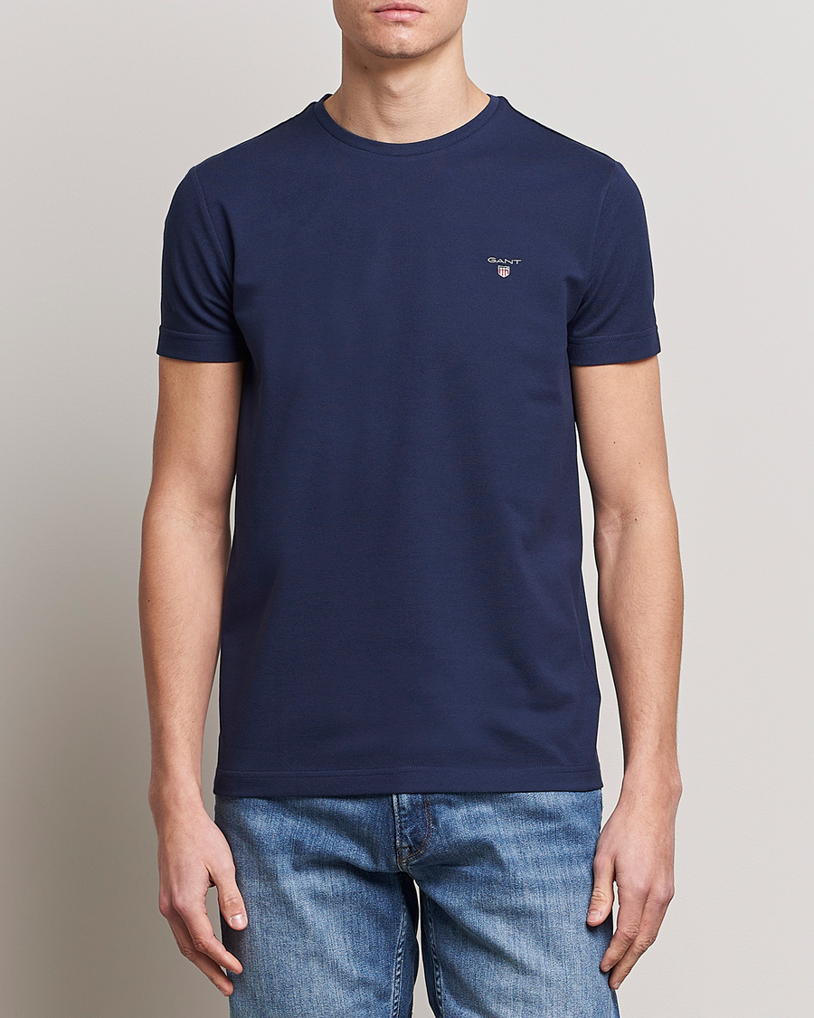 Homme | T-shirts | GANT | Cotton Pique Crew Neck T-Shirt Evening Blue