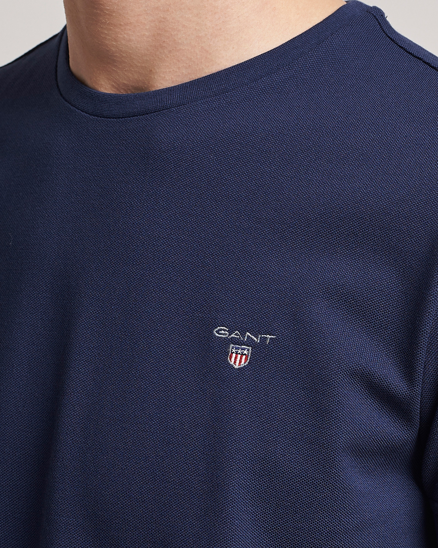 Homme | T-shirts | GANT | Cotton Pique Crew Neck T-Shirt Evening Blue