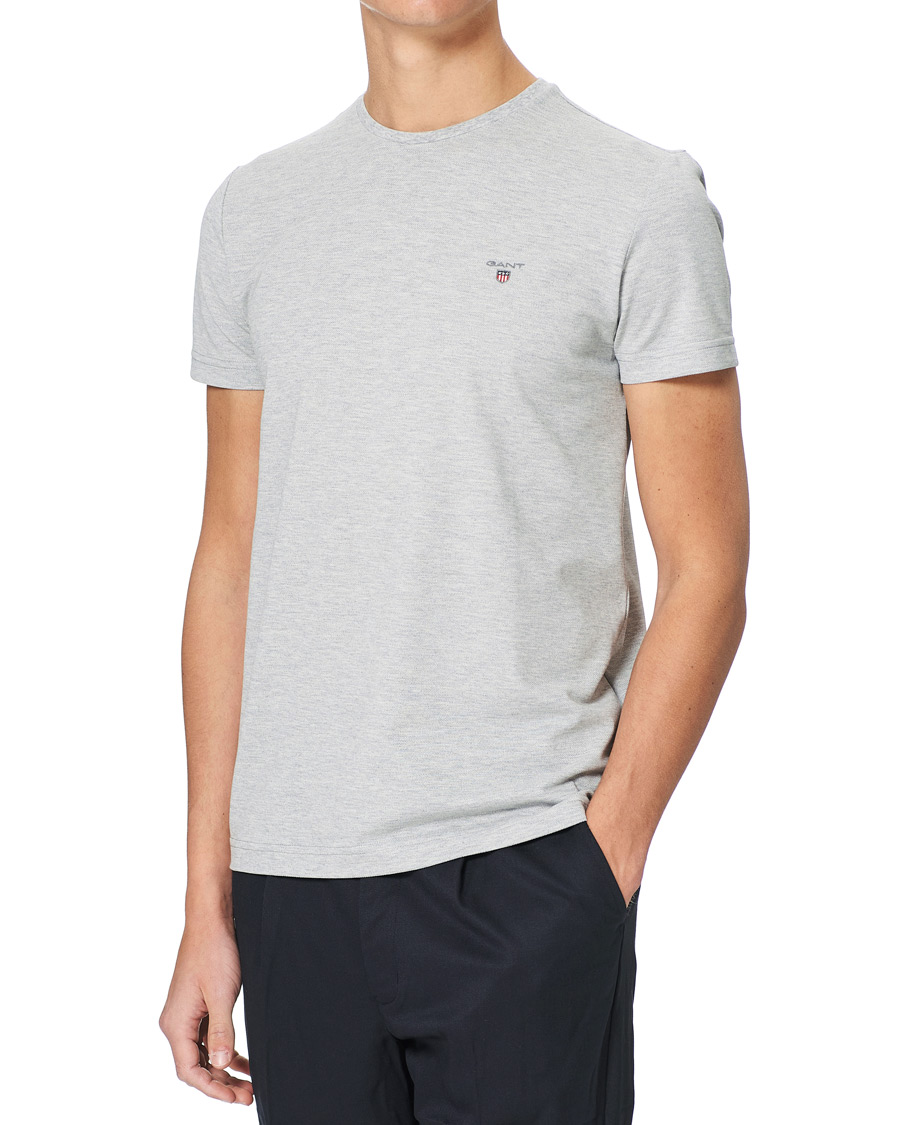 Homme | T-shirts | GANT | Cotton Pique Crew Neck Tee Grey Melange
