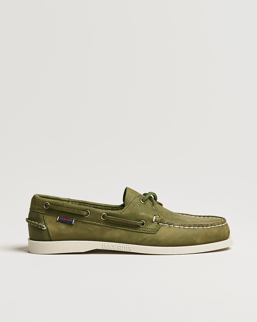 Homme | Sebago Docksides Nubuck Boat Shoe Green Military | Sebago | Docksides Nubuck Boat Shoe Green Military