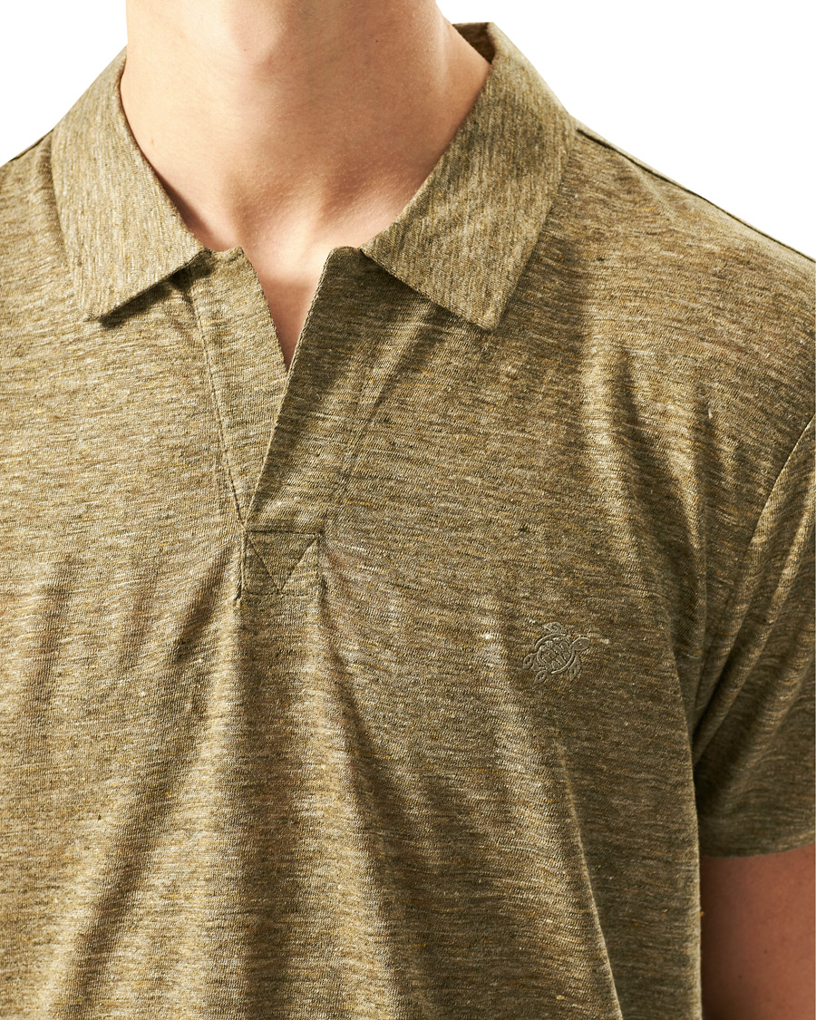 Homme | Polos | Vilebrequin | Jersey Linen Polo Olive Chine