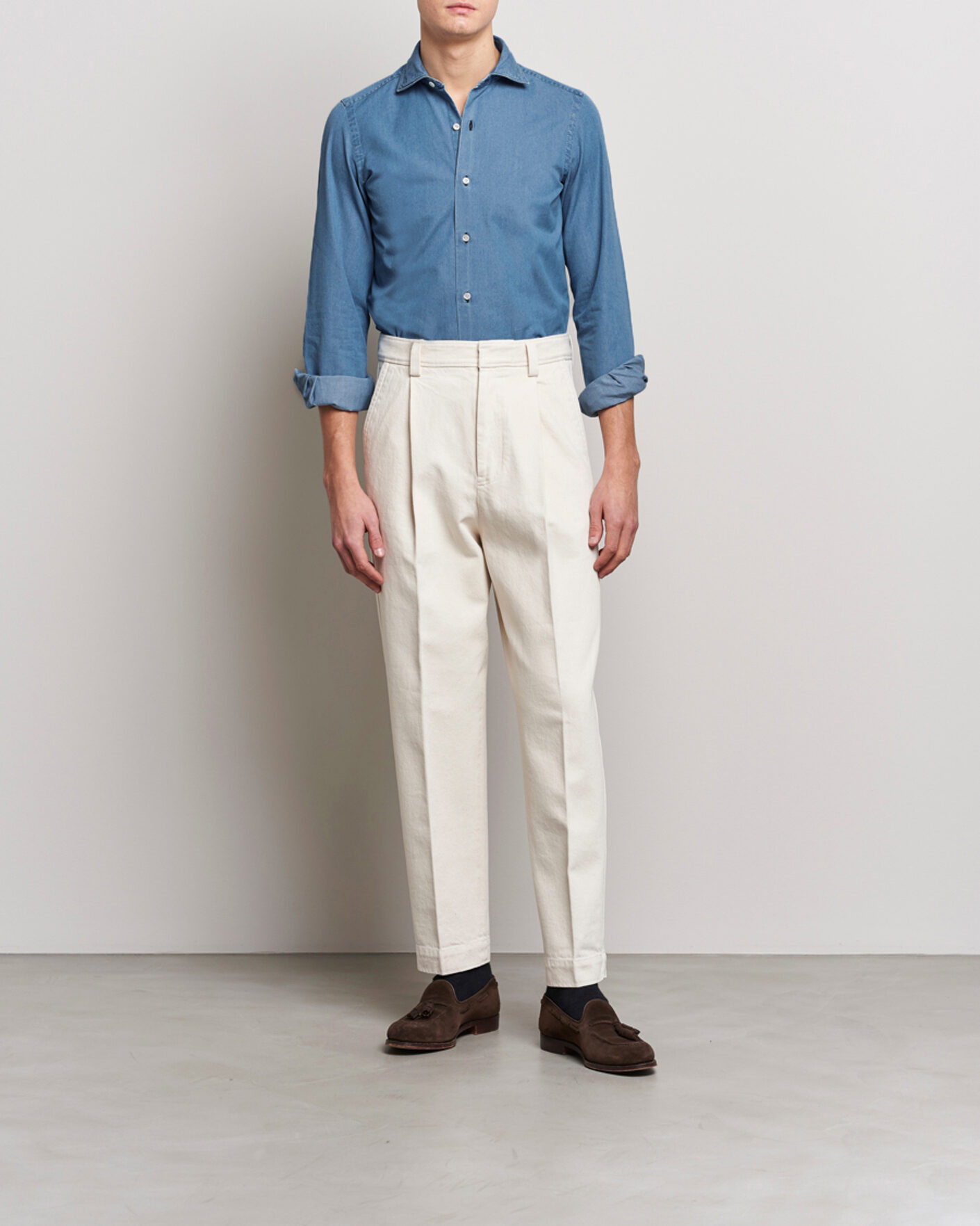 Homme | Chemises | Finamore Napoli | Milano Slim Denim Shirt Light Indigo