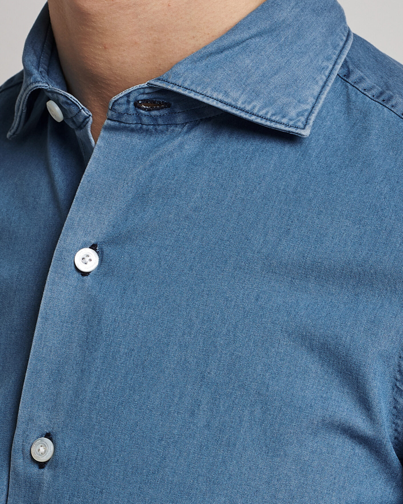 Homme | Chemises | Finamore Napoli | Milano Slim Denim Shirt Light Indigo
