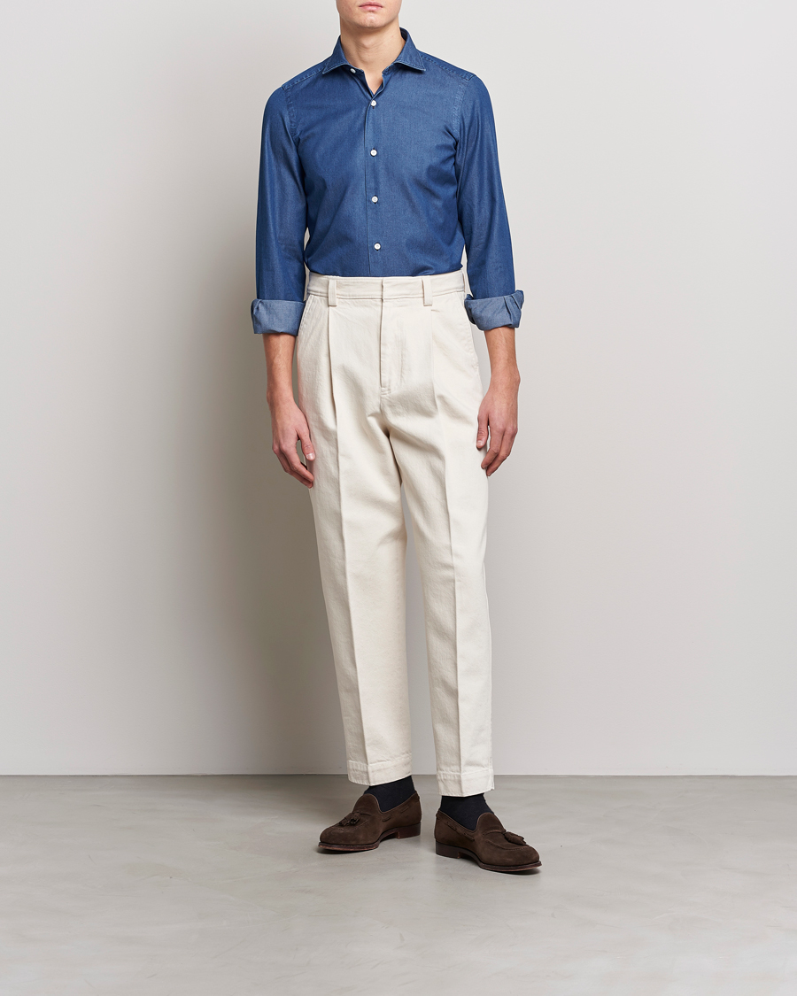 Homme | Chemises | Finamore Napoli | Milano Slim Denim Shirt Dark Indigo