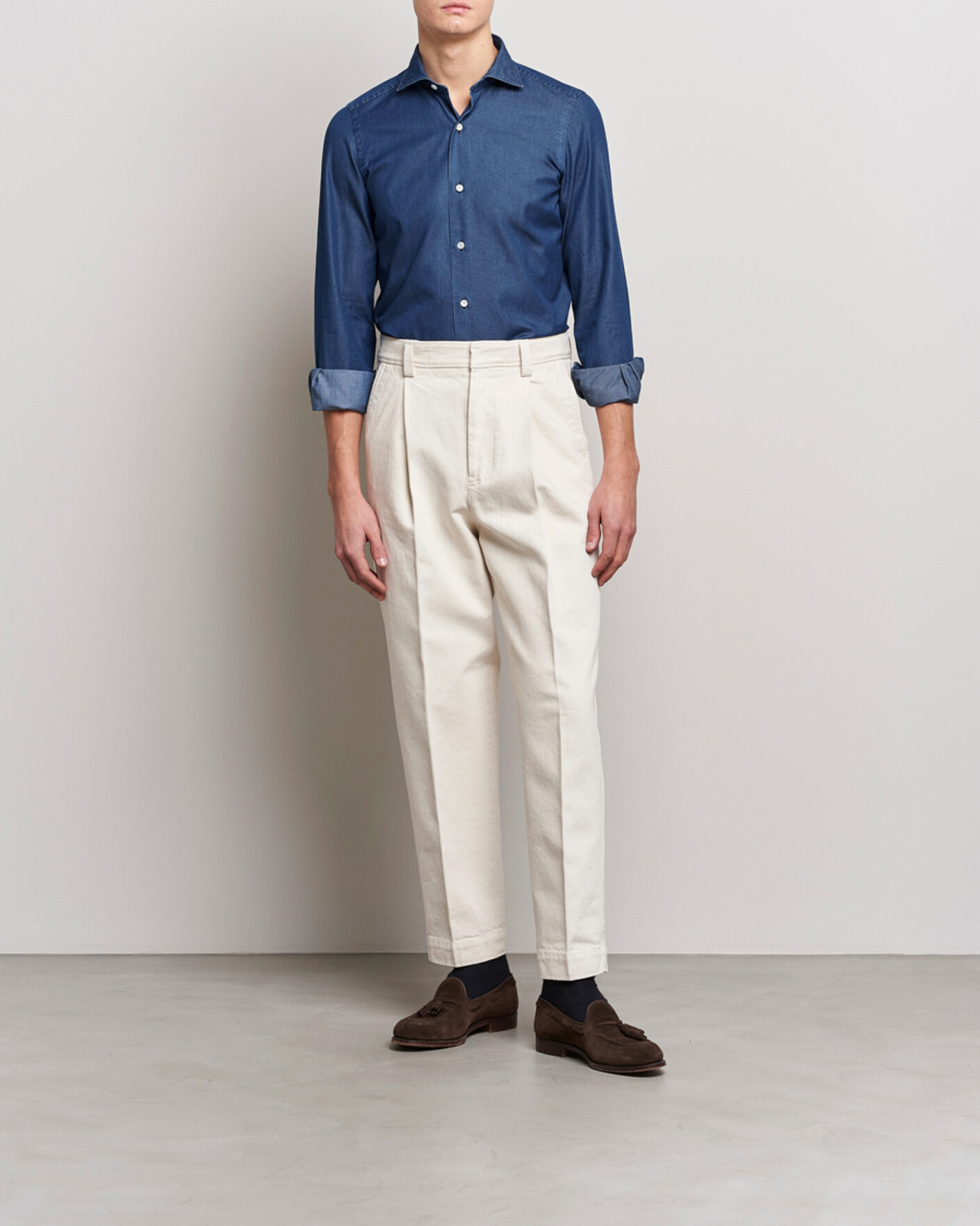 Homme | Chemises | Finamore Napoli | Milano Slim Denim Shirt Dark Indigo