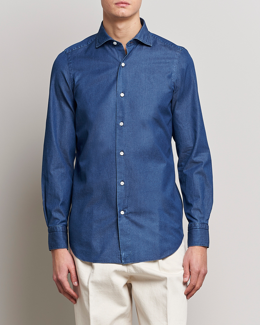 Homme | Chemises | Finamore Napoli | Milano Slim Denim Shirt Dark Indigo