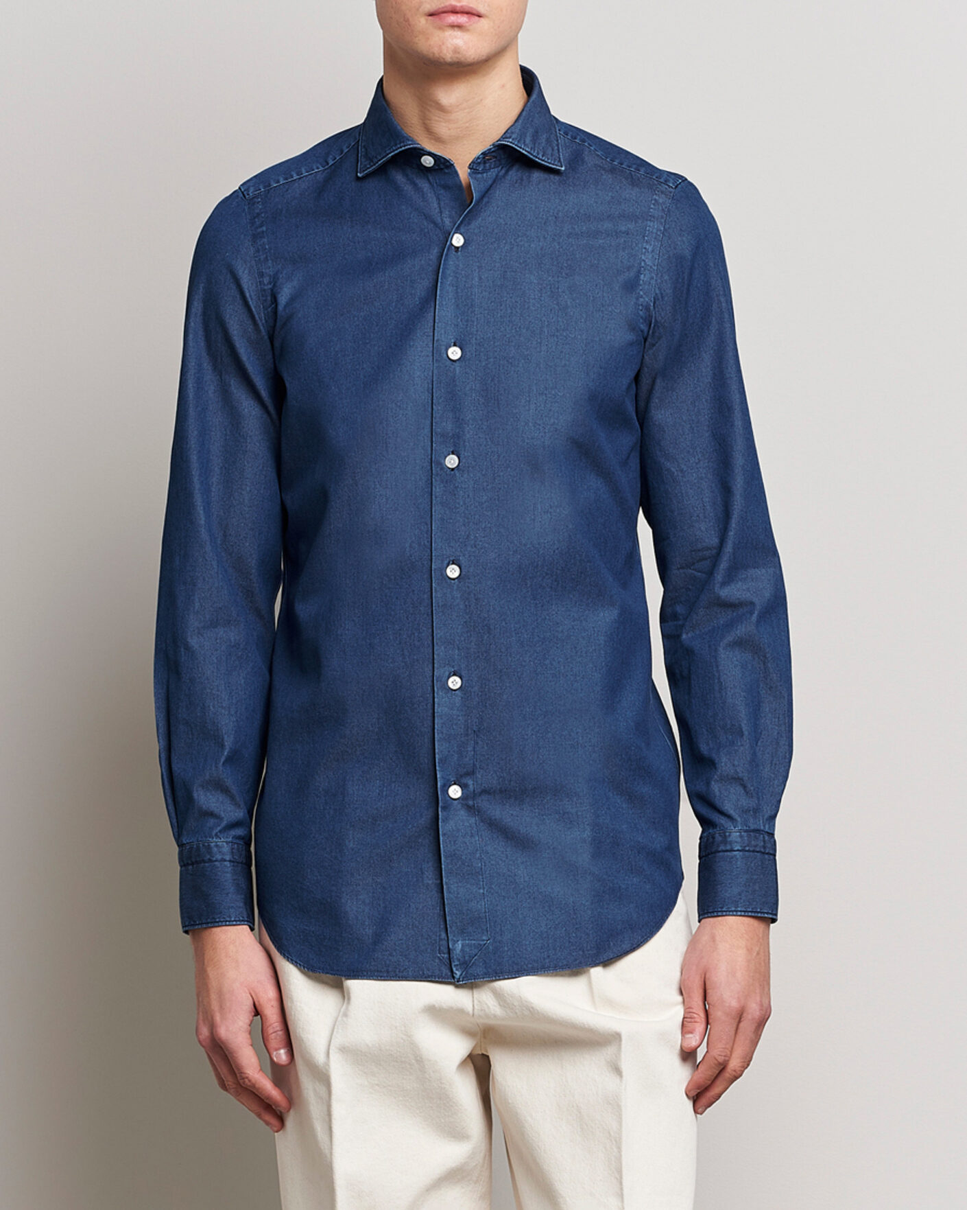 Homme | Chemises | Finamore Napoli | Milano Slim Denim Shirt Dark Indigo