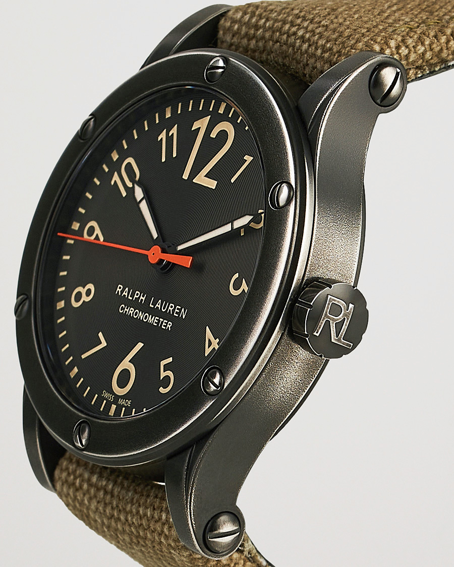 Homme | Preppy Authentic | Polo Ralph Lauren | 45mm Safari Chronometer Black Steel/Canvas Strap