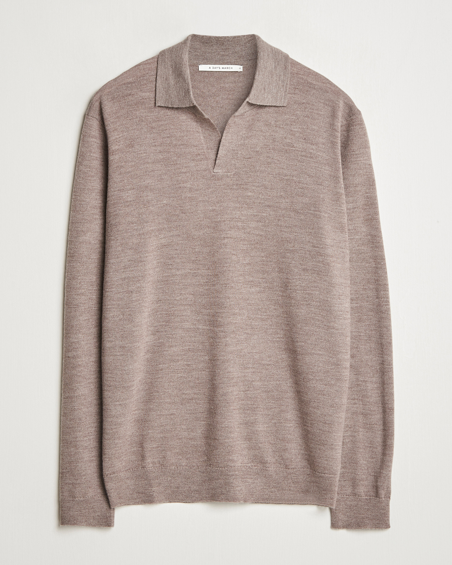 Homme | Pulls Et Tricots | A Day's March | Manol Open Collar Merino Polo Taupe Melange