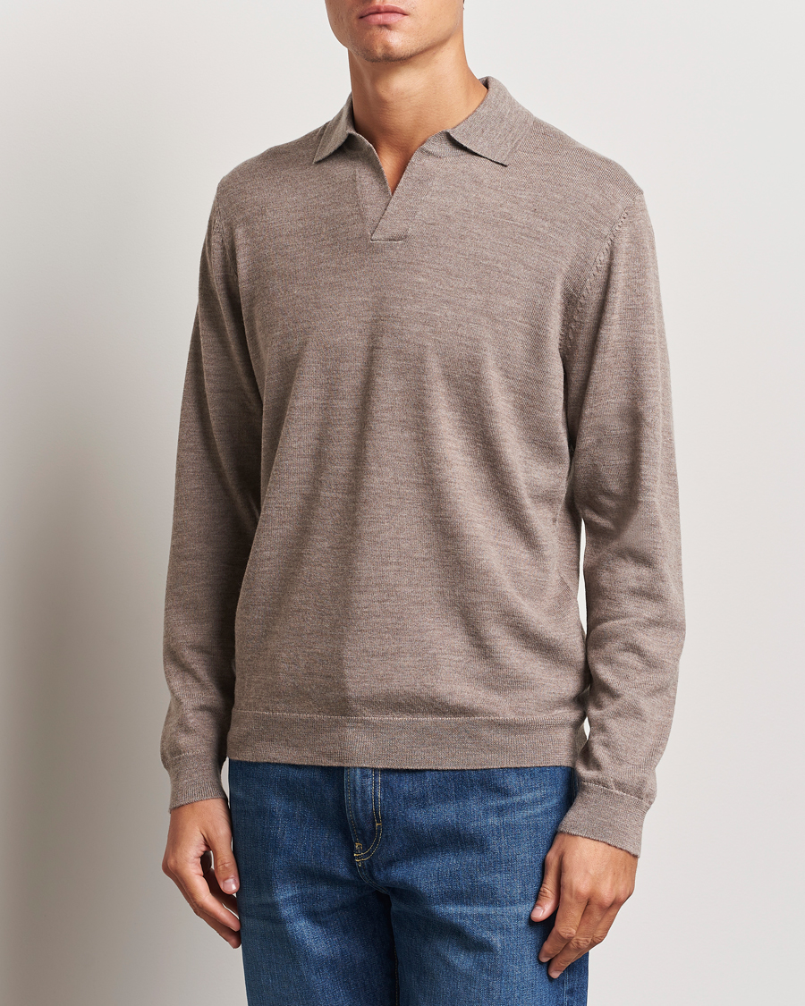 Homme | Pulls Et Tricots | A Day's March | Manol Open Collar Merino Polo Taupe Melange