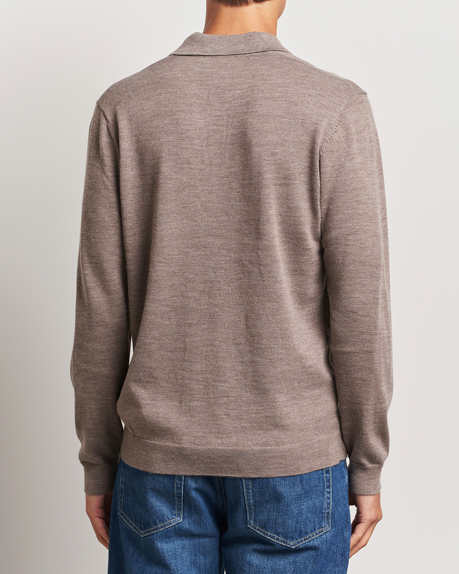 Homme | Pulls Et Tricots | A Day's March | Manol Open Collar Merino Polo Taupe Melange