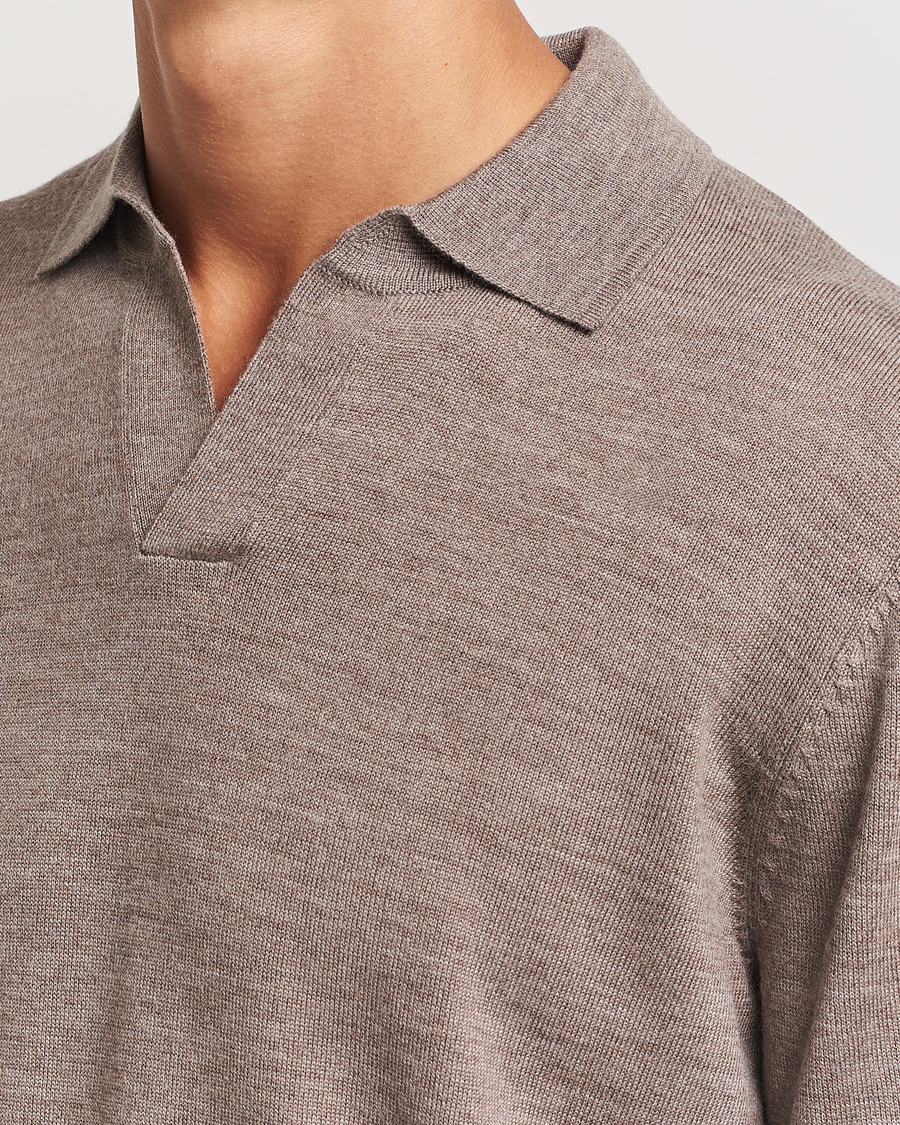 Homme | Pulls Et Tricots | A Day's March | Manol Open Collar Merino Polo Taupe Melange