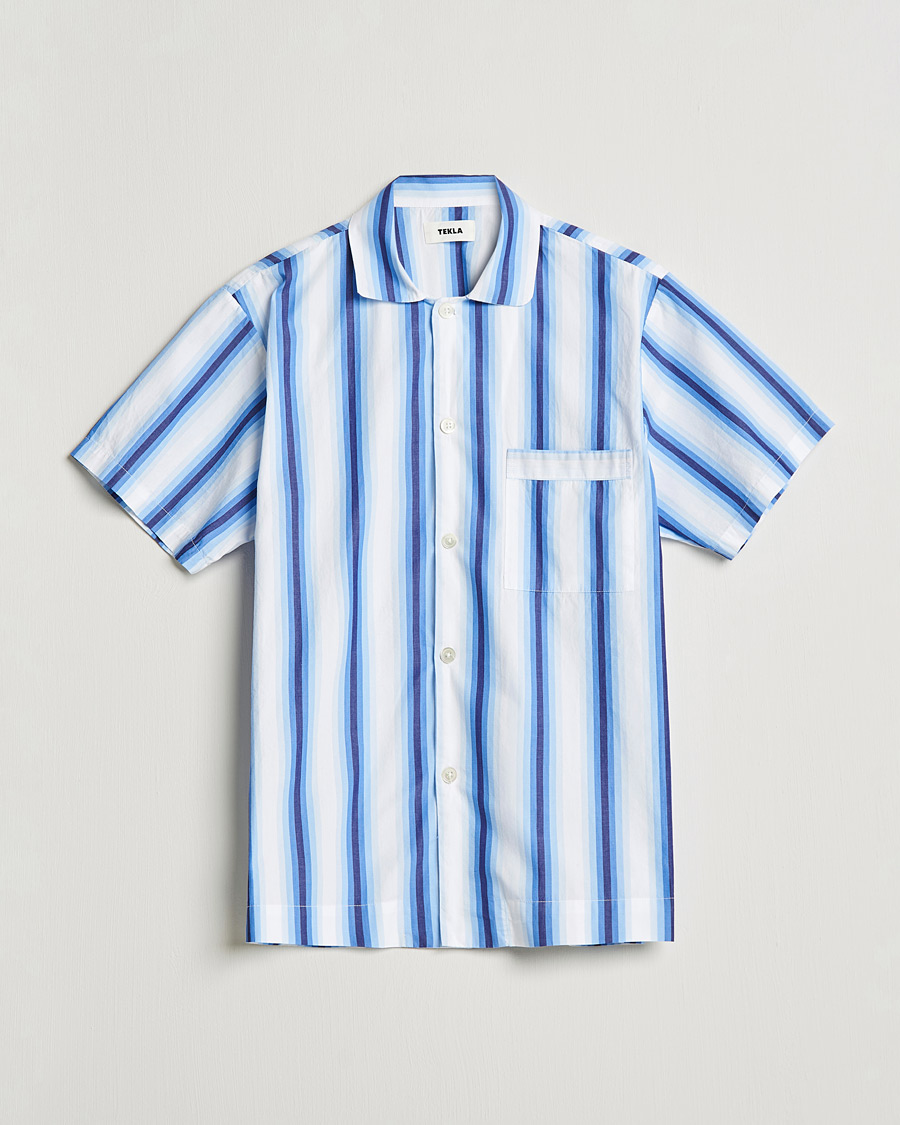 Homme | Peignoirs Et Pyjamas | Tekla | Poplin Pyjama Short Sleeve Shirt Blue Marquee