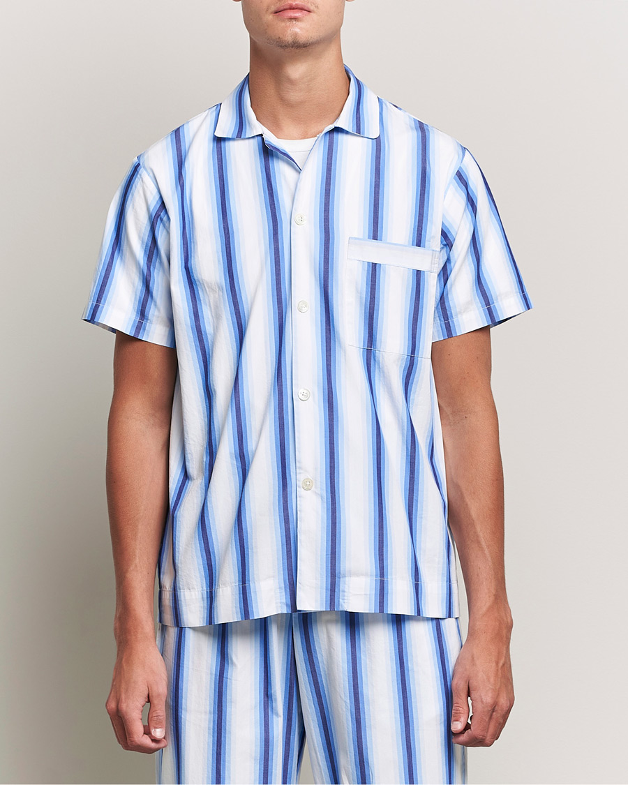 Homme | Peignoirs Et Pyjamas | Tekla | Poplin Pyjama Short Sleeve Shirt Blue Marquee