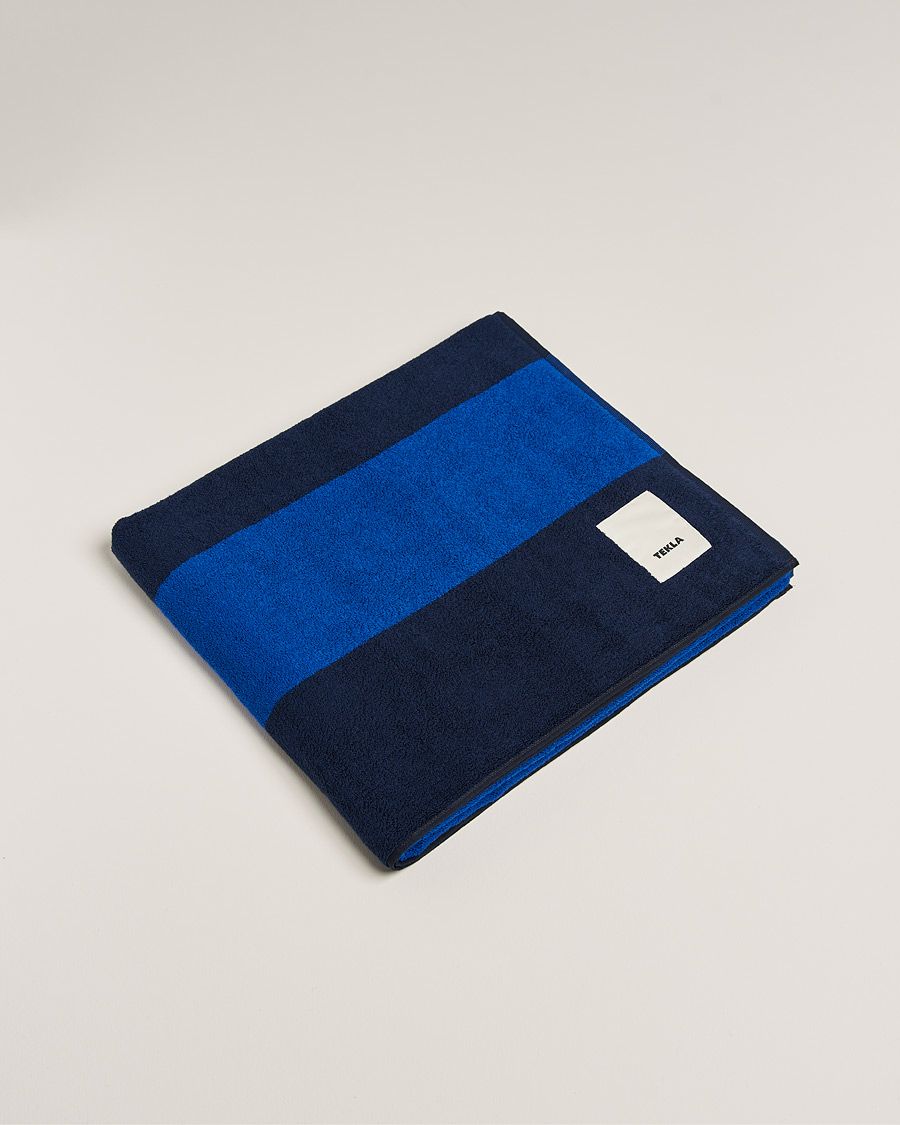 Homme | Tekla Organic Terry Beach Towel Navy Block Stripes | Tekla | Organic Terry Beach Towel Navy Block Stripes